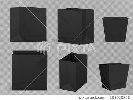 3d black paper bag package for snack isolated 105020866