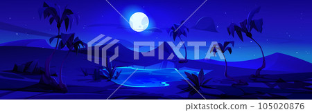 Night oasis in sahara desert vector landscape 105020876