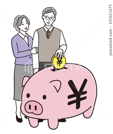 Senior couple with piggy bank Senior couple with piggy bank 105021075