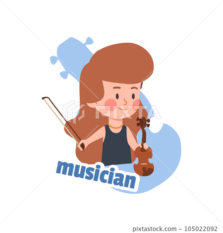 Smiling little girl holding violin, musician children profession flat style 105022092