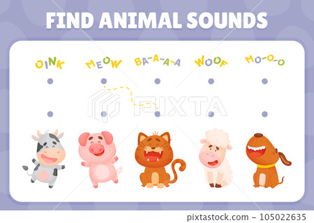 Find Animal Sound Paper Worksheet Vector Template Find Animal Sound Paper Worksheet Vector Template 105022635