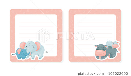 Empty Card with Animal Cub Cuddle with Mom Vector Template 105022690