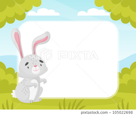 Funny Bunny Forest Animal with Long Ears Near Empty Frame Vector Illustration Funny Bunny Forest Animal with Long Ears Near Empty Frame Vector Illustration 105022698