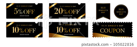 中國光棍節黑色和金色絲帶優惠券矢量設計集 中國光棍節黑色和金色絲帶優惠券矢量設計集 105022816
