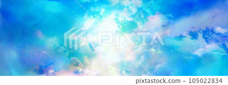 Landscape background illustration of beautiful sunrise and sunlight shining through the gaps in the clouds 105022834