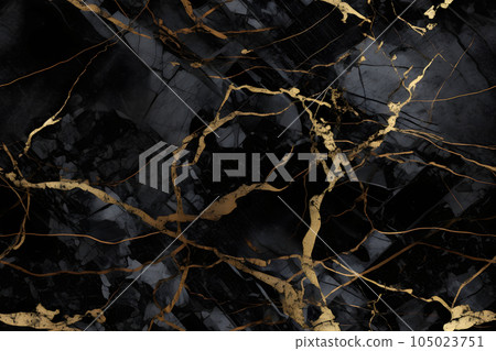 seamless black marble texture with golden veins, neural network generated image 105023751