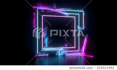 empty frame on black background with neon lights and purple fumes, neural network generated image empty frame on black background with neon lights and purple fumes, neural network generated image 105023992