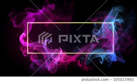 empty frame on black background with neon lights and purple fumes, neural network generated image empty frame on black background with neon lights and purple fumes, neural network generated image 105023993