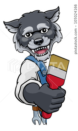 Wolf Painter Decorator Holding Paintbrush 105024166