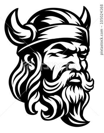 Viking Warrior Man Strong Mascot Face in Helmet 105024168