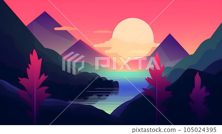 generic low-fi synthvawe gradient sunset landscape in neon colors, neural network generated image generic low-fi synthvawe gradient sunset landscape in neon colors, neural network generated image 105024395