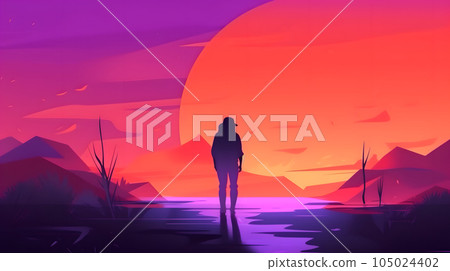 generic low-fi synthvawe gradient sunset landscape in neon colors, neural network generated image generic low-fi synthvawe gradient sunset landscape in neon colors, neural network generated image 105024402