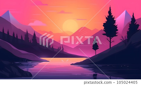 generic low-fi synthvawe gradient sunset landscape in neon colors, neural network generated image generic low-fi synthvawe gradient sunset landscape in neon colors, neural network generated image 105024405
