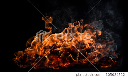 orange flames and smoke on black background, neural network generated image orange flames and smoke on black background, neural network generated image 105024512