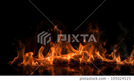 orange flames and smoke on black background, neural network generated image orange flames and smoke on black background, neural network generated image 105024525