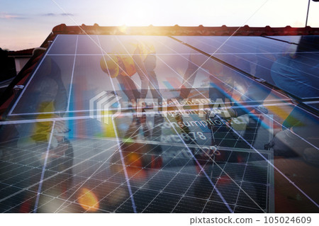 Renewable energy system with solar panel on the roof 105024609