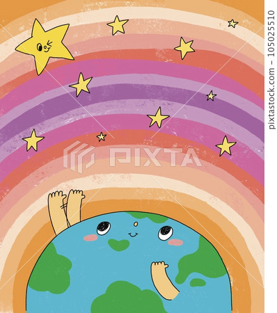 Illustration of the earth and rainbow colored universe Illustration of the earth and rainbow colored universe 105025510