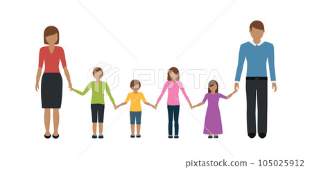 big family characters mother father and four children isolated 105025912