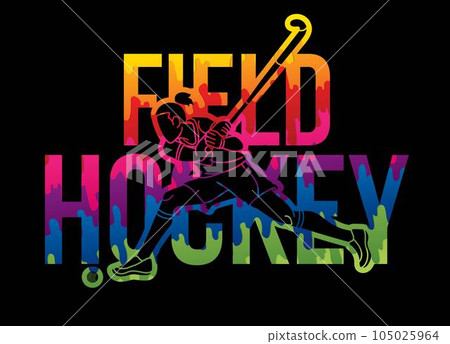 Field Hockey Text Designed with Female Player Cartoon Sport Graphic Vector 105025964