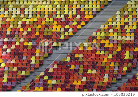 Rows Of Seats At Empty Open Air Stadium 105026219