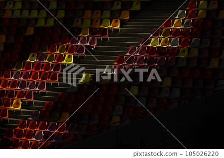 Rows Of Seats At Empty Open Air Stadium 105026220