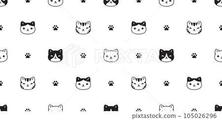 cat seamless pattern kitten calico face head... - Stock Illustration ...