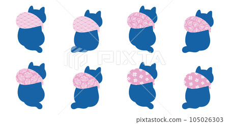 cat vector kitten icon neko calico japanese wave furoshiki fish leaf flower traveller picnic pet cartoon character doodle symbol tattoo stamp scarf illustration design isolated 105026303
