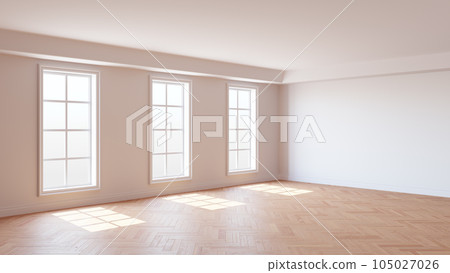 Beautiful Sunny Room with White Walls, Three Large Windows Beautiful Sunny Room with White Walls, Three Large Windows 105027026