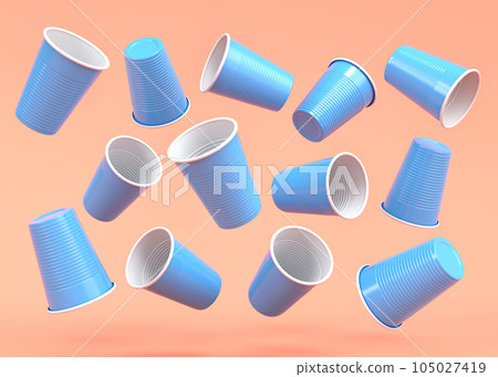 Set of pastic disposable party cup for juice, fresh, beer on orange 105027419