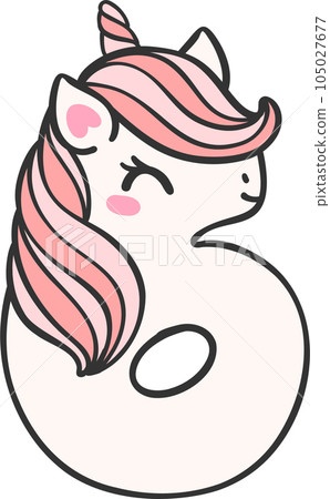 cute unicorn doodle number 6, six is a pink kawaii cartoon illustration with a unicorn head  105027677