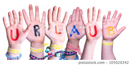 Children Hands Building Word Urlaub Means Vacation, Isolated Background 105028342