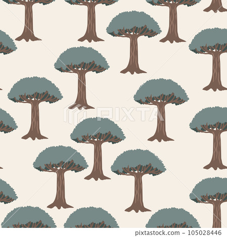 Dragon blood tree seamless pattern. Socotra island landscape background, vector illustration. 105028446