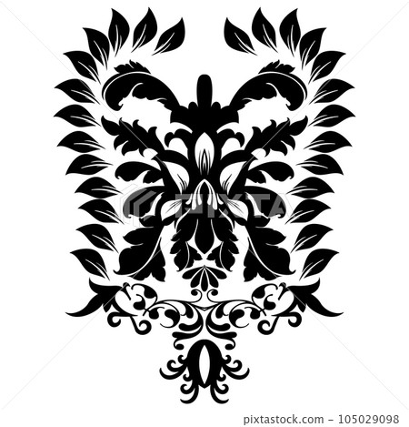 Vintage damask baroque ornament with floral retro antique style. Isolated element for wedding decoration. 105029098
