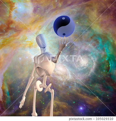 Robot holds yin yang sphere Robot holds yin yang sphere 105029310