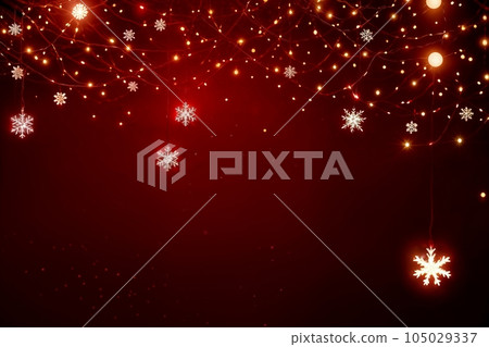 Red Christmas baubles decoration on red background. New Year party background. Minimal style. Flat 105029337