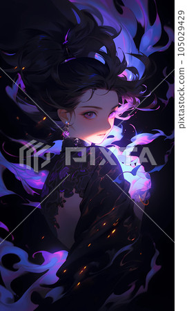 手绘卡通动漫暗黑系唯美的古装女武士插画 105029429