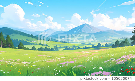 Hand drawn cartoon beautiful fairy tale world landscape illustration 105030074
