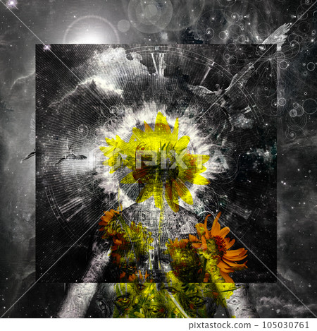 Man and angels in space 105030761