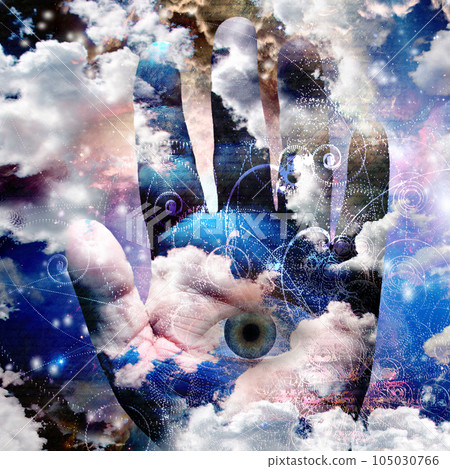 Hand abstract with clouds Hand abstract with clouds 105030766
