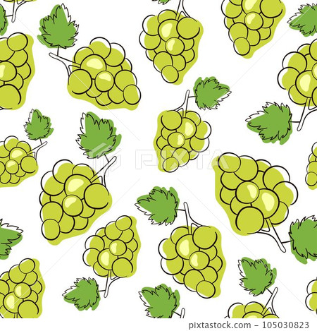 Green grapes seamless pattern. Hand drawn grapes isolted on a white background. Line art style vector illustration. Green grapes seamless pattern. Hand drawn grapes isolted on a white background. Line art style vector illustration. 105030823