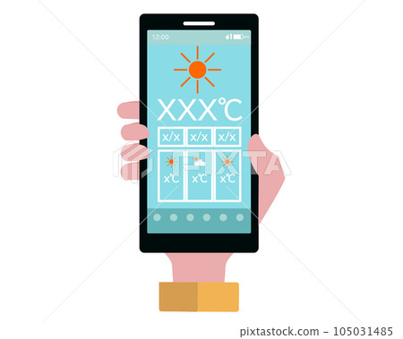 smartphone and weather app. weather forecast. vector illustration smartphone and weather app. weather forecast. vector illustration 105031485