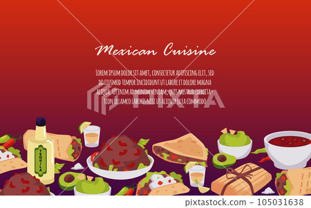 Banner about Mexican cuisine with various dishes flat style Banner about Mexican cuisine with various dishes flat style 105031638