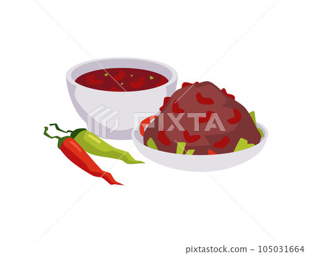 Chili con carne, beans and hot peppers flat style, vector illustration 105031664