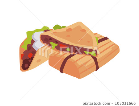 Quesadilla, taco and tamale, traditional Mexican, Latin American fast food cartoon vector isolated illustration Quesadilla, taco and tamale, traditional Mexican, Latin American fast food cartoon vector isolated illustration 105031666