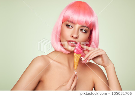 Beauty model portrait with pink hair 105031706