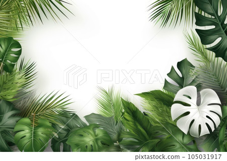 Tropical green leaf. Layout of the banner for text field. Isolated on a white background. concept of relaxation and travel. generative ai Tropical green leaf. Layout of the banner for text field. Isolated on a white background. concept of relaxation and travel. generative ai 105031917