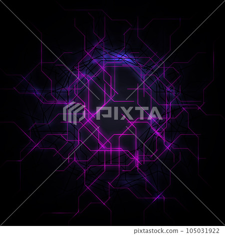 Technology abstract vector background with purple neon lines. Futuristic hi-tech design for social media or posters, banner, brochure, cover Technology abstract vector background with purple neon lines. Futuristic hi-tech design for social media or posters, banner, brochure, cover 105031922