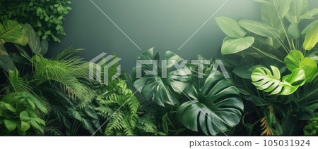 Tropical green leaf. Layout of the banner for text field. Isolated on a white background. concept of relaxation and travel. generative ai Tropical green leaf. Layout of the banner for text field. Isolated on a white background. concept of relaxation and travel. generative ai 105031924