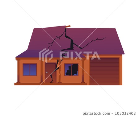 Exterior of house destroyed with earthquake or war flat style, vector illustration 105032408