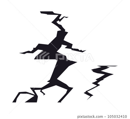 Vector illustration of ground cracks, earthquake breaks, fissure from disaster or drought isolated on white background 105032410